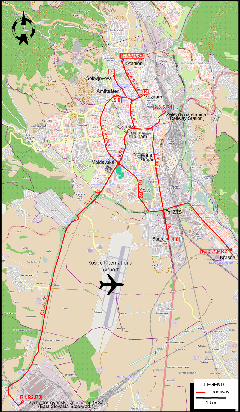 Kosice tram map 1993