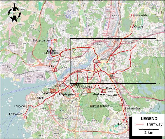 Gothenburg tram map 1961