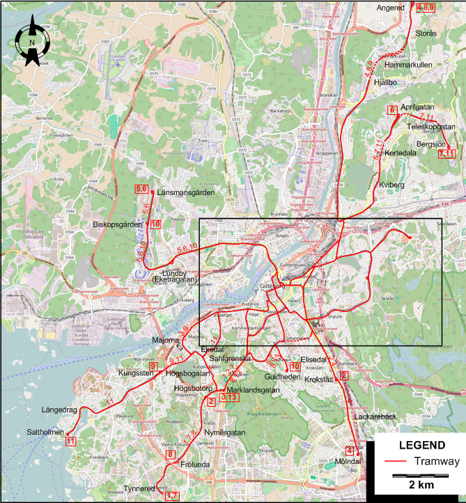 Gothenburg tram map 2009