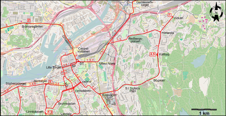 Gothenburg downtown tram map 1961