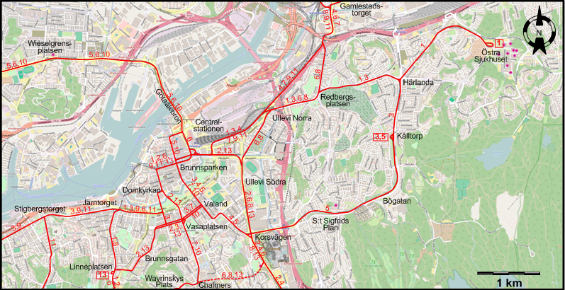 Gothenburg downtown tram map 2009