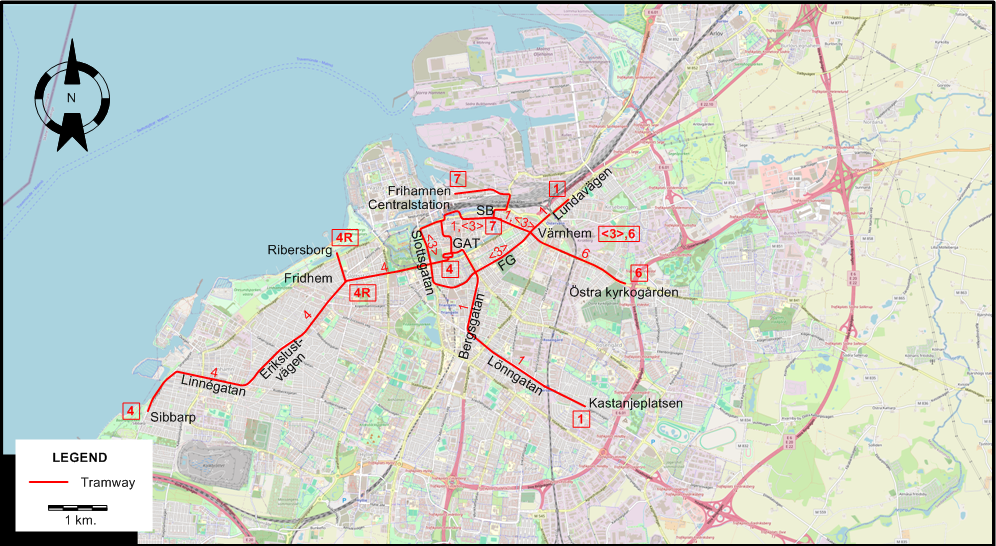 Malmö tram map 1949