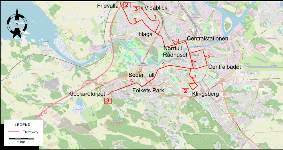 Norrköping tram map 1991