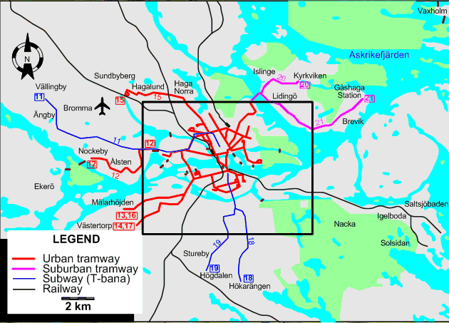 Stockholm tram map 1956