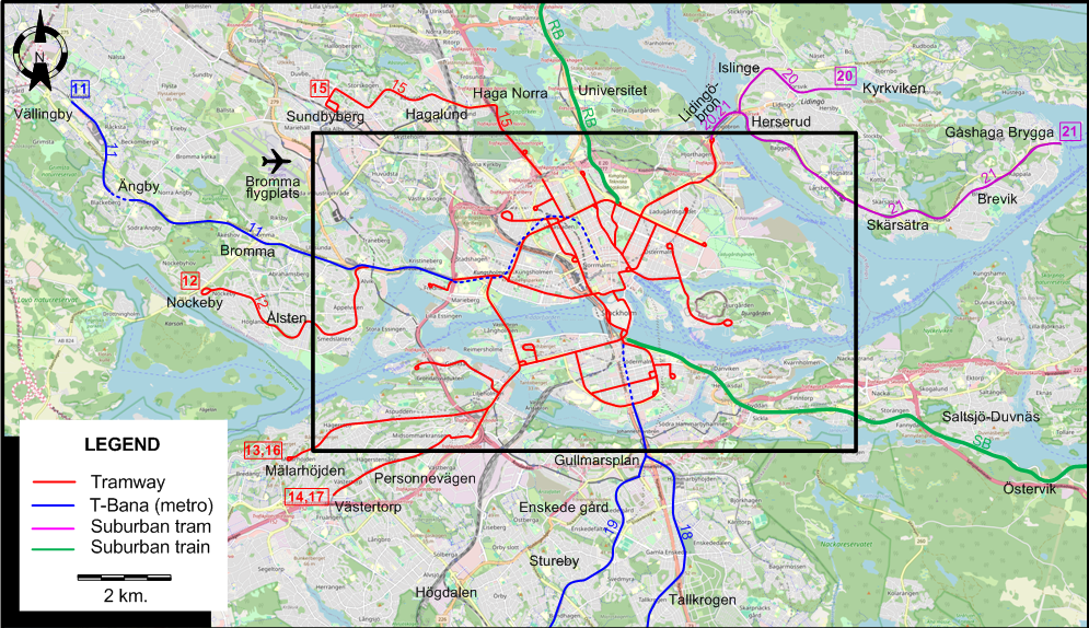 Stockholm tram map 1956