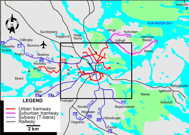 Stockholm tram map 1966