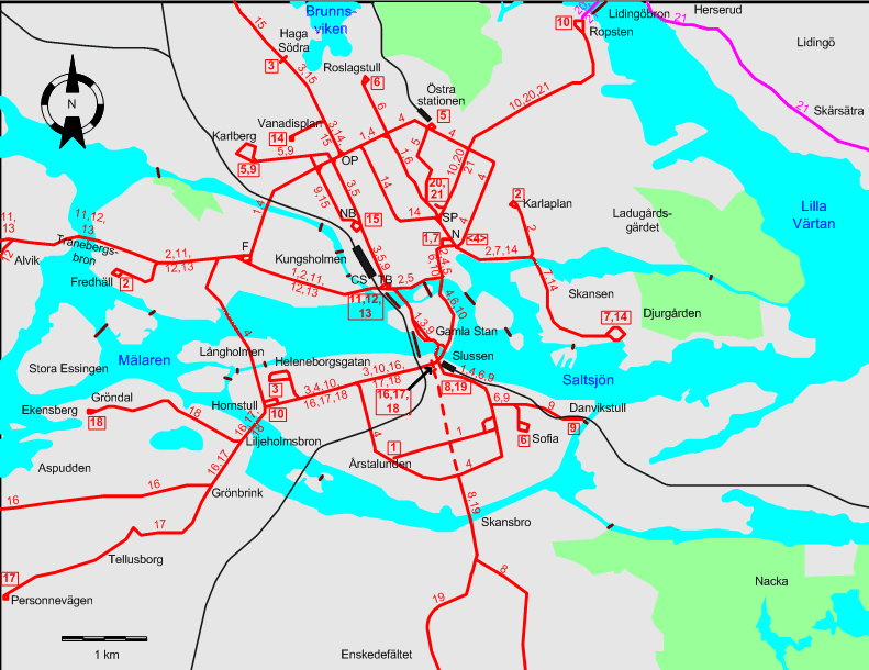 Stockholm downtown tram map 1946