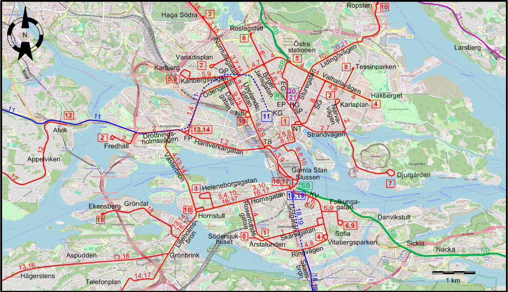Stockholm downtown tram map 1956