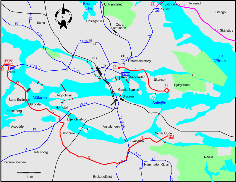 Stockholm downtown tram map 2002