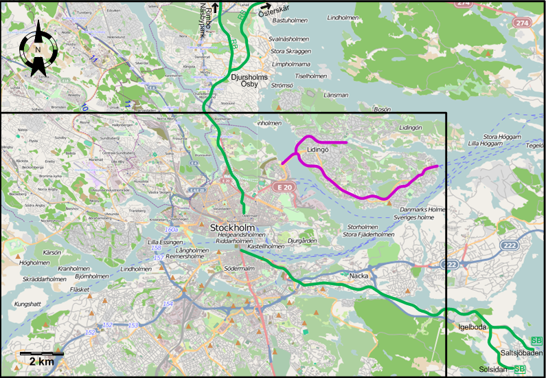 Stockholm suburban tram map 1946