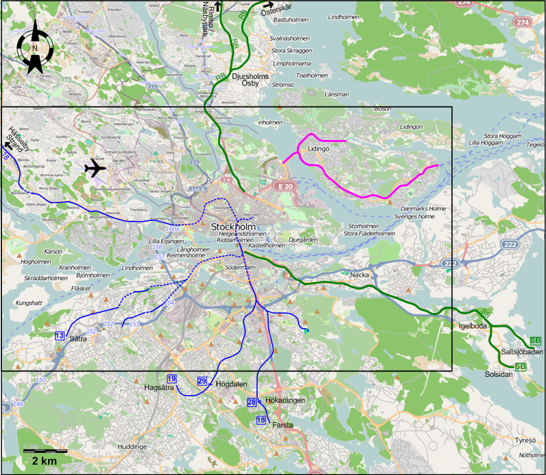 Stockholm suburban tram map 1966