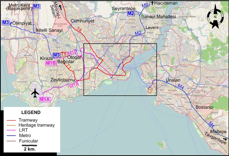 Istanbul tram map 2016