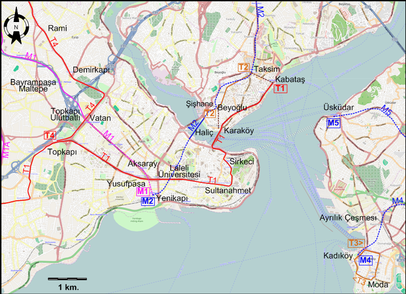 Istanbul centre tram map 2017