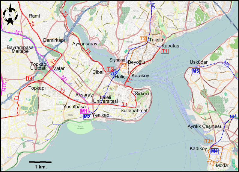 Istanbul centre tram map 2021