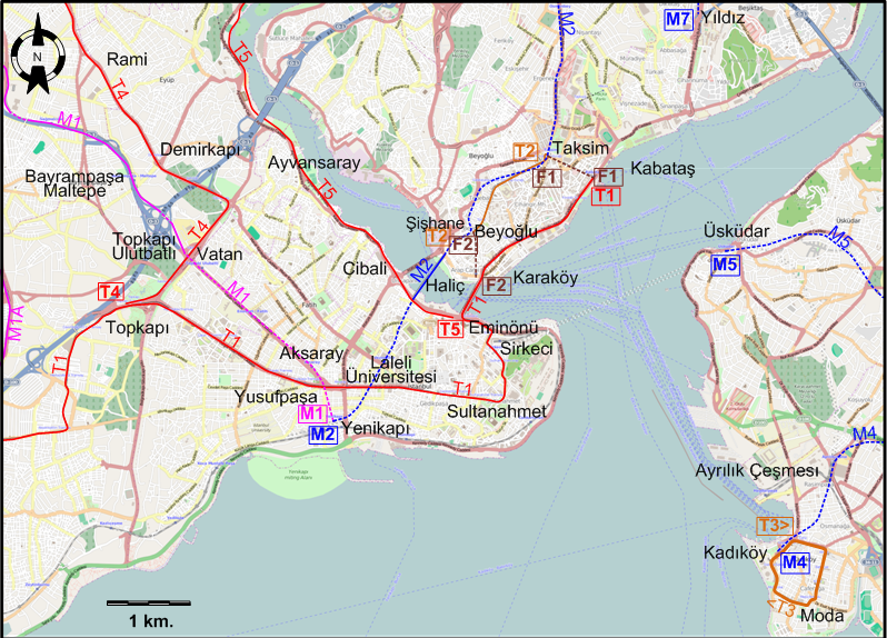 Istanbul centre tram map 2023