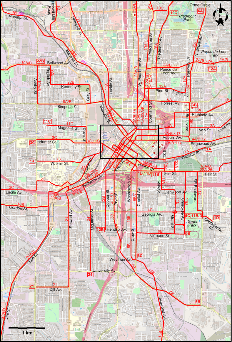 Atlanta 1933 centre tram map