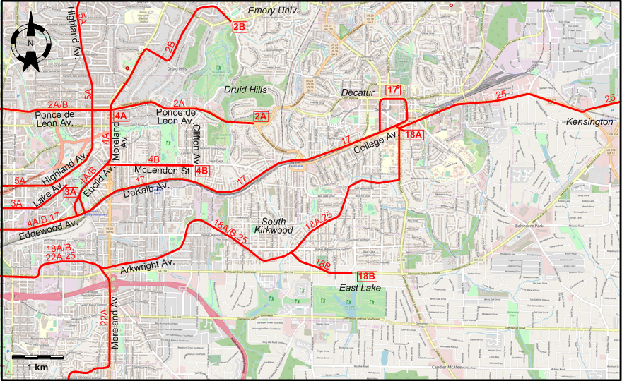 Atlanta 1933 east tram map