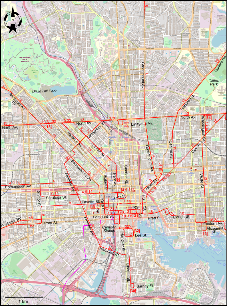 Baltimore central tram map 1950