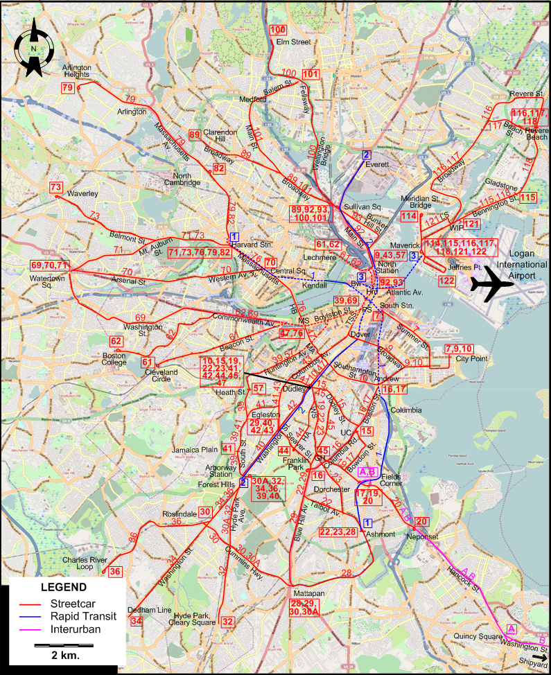 Boston tram map - 1946