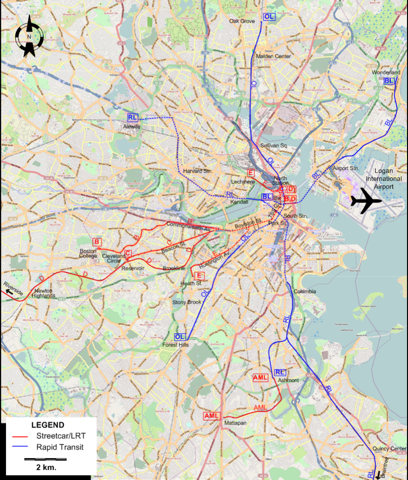Boston tram map - 2007