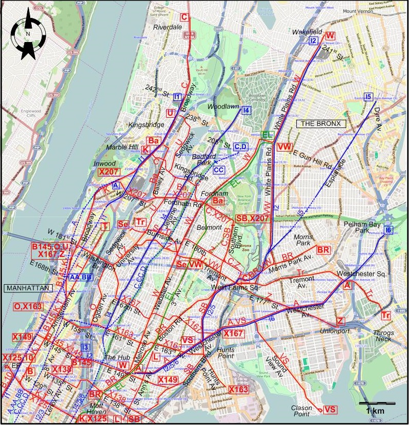 Bronx downtown tram map – 1946