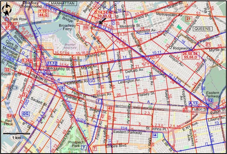 Broooklyn downtown tram map – 1946