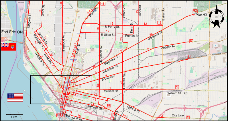 Central Buffalo streetcar map – 1935