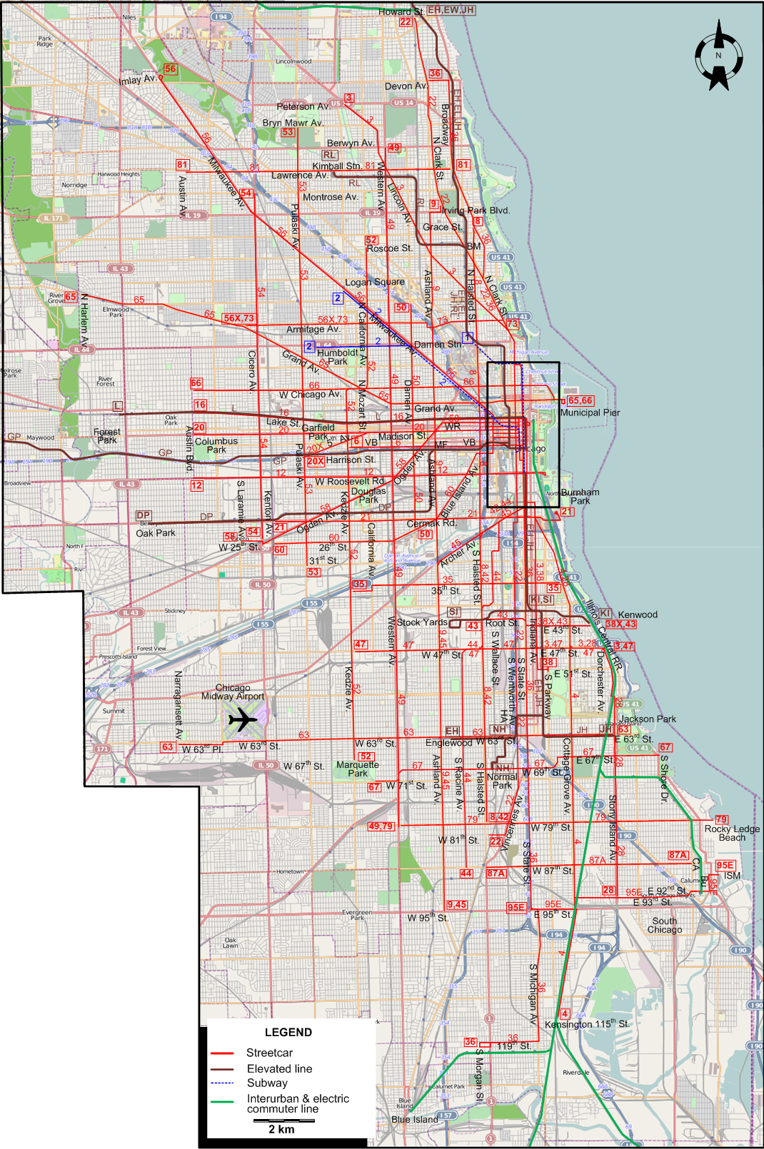 Chicago tram map – 1951
