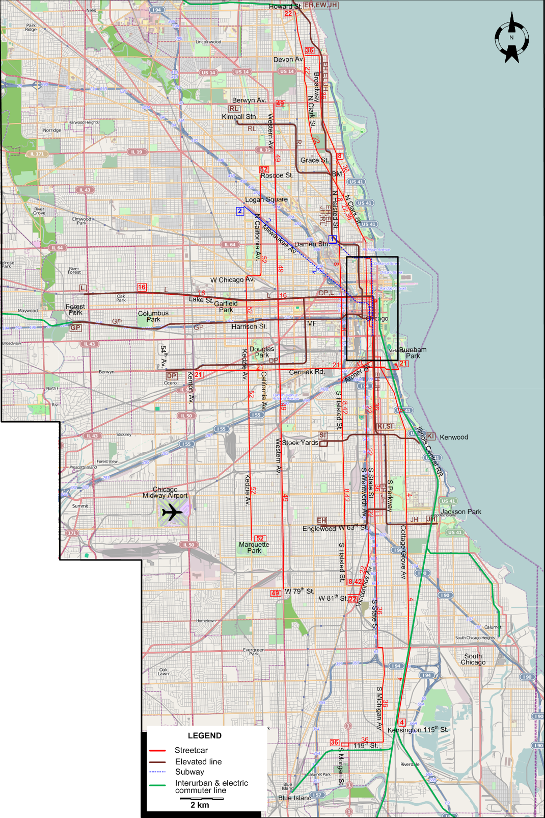 Chicago tram map – 1954