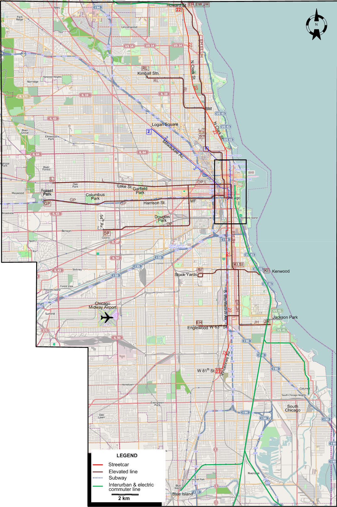 Chicago tram map – 1957