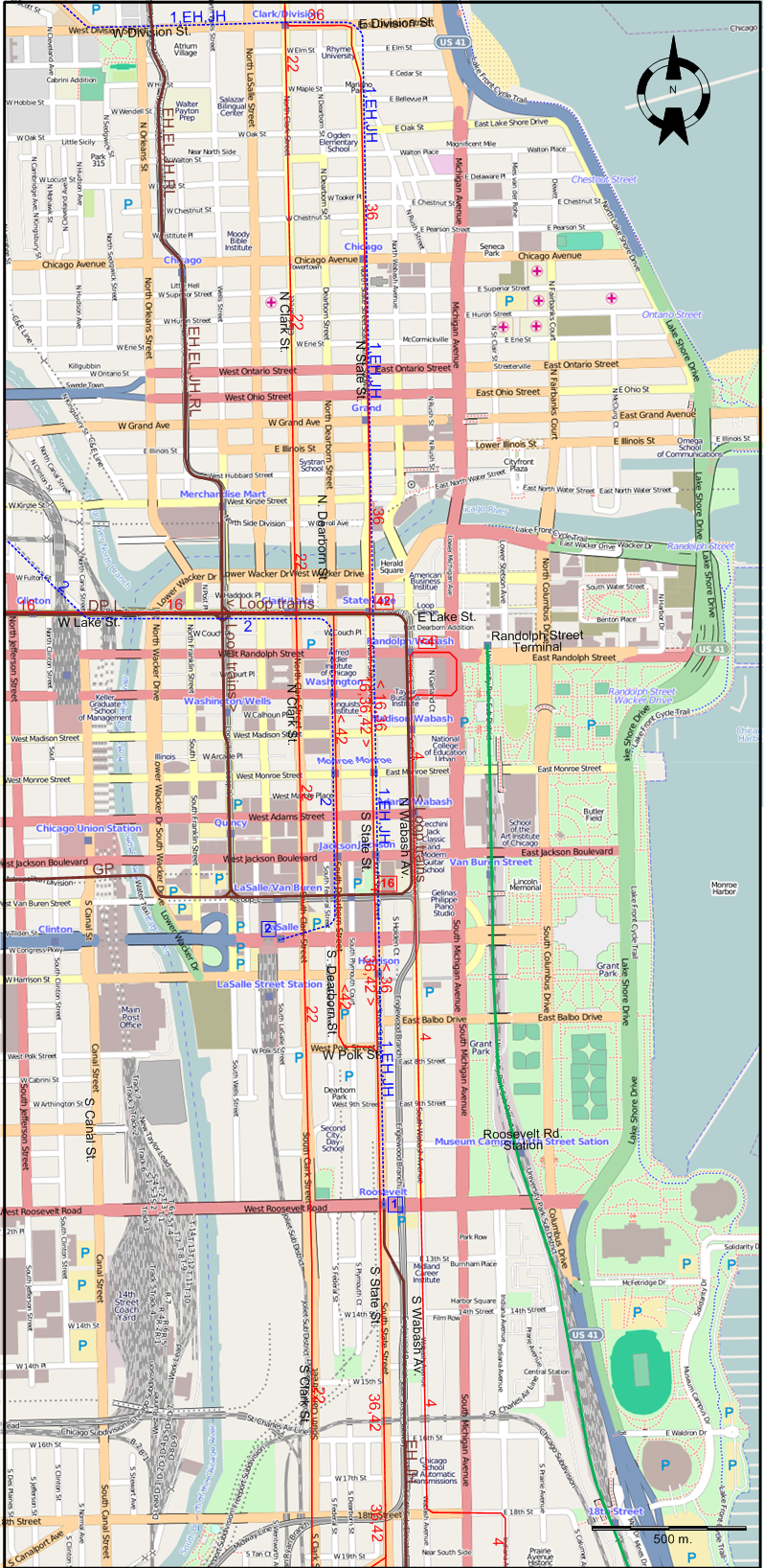 Chicago downtown tram map – 1954