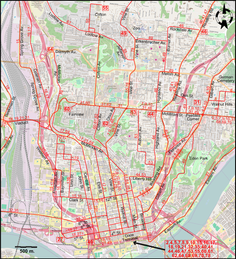 Cincinnati 1944 centre tram map