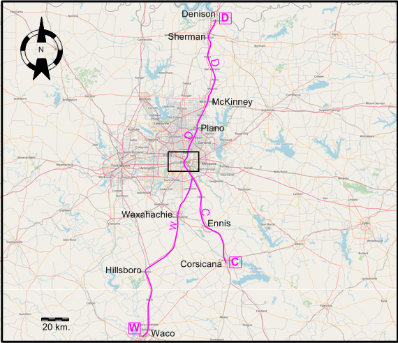 Dallas area 1940 tram map