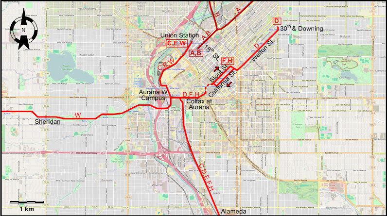 Denver downtown LRT map – 2016