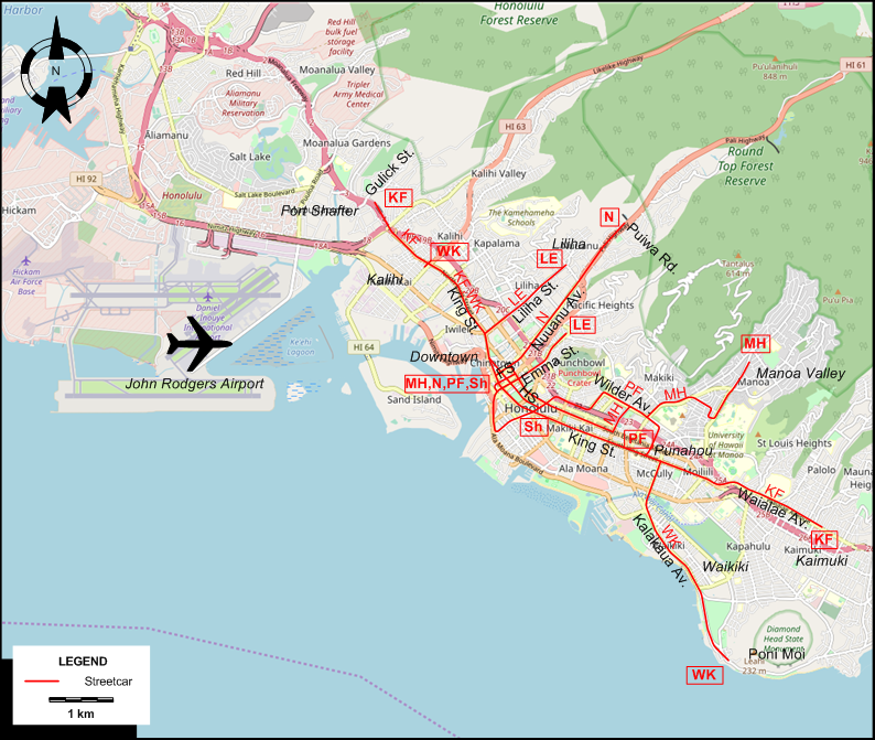 Honolulu Streetcar map