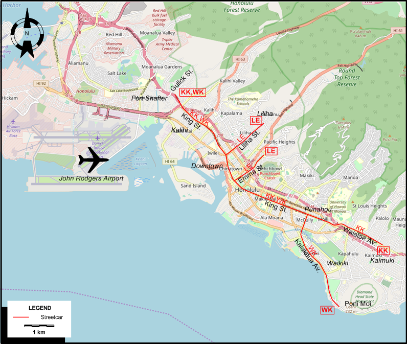 Honolulu Streetcar map