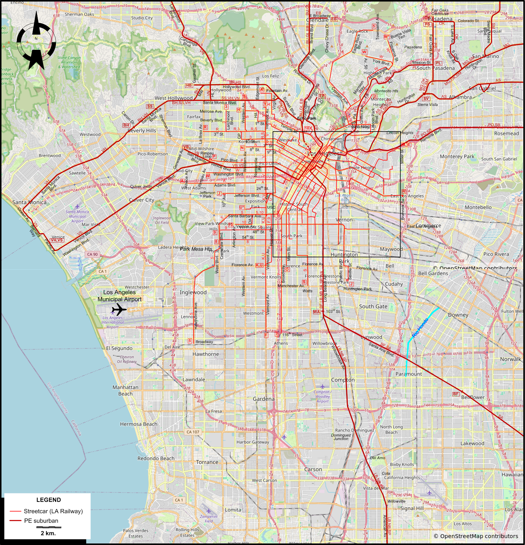 Main Los Angeles tram map – 1941