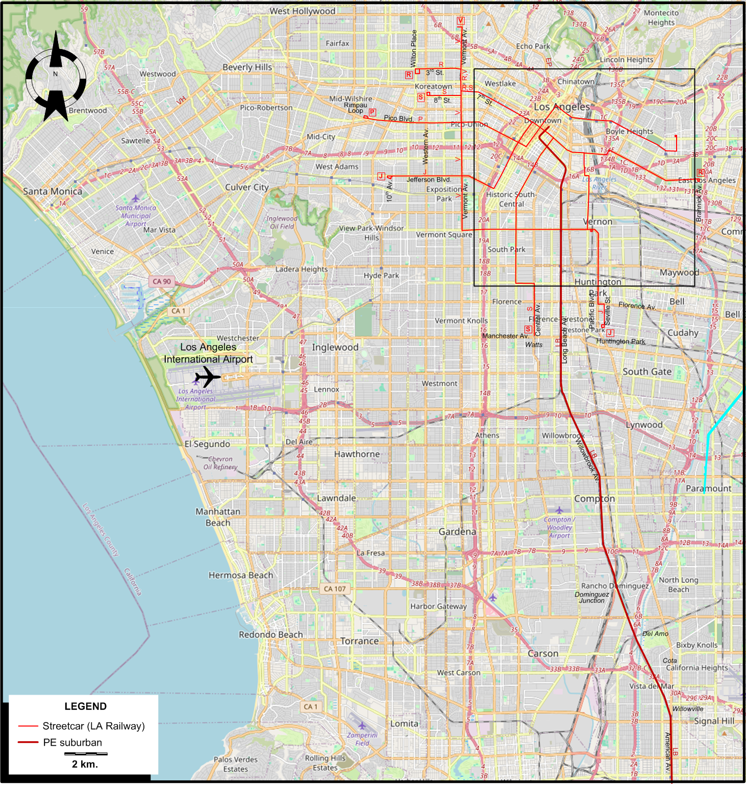 Los Angeles streetcar map –  Base - 1961