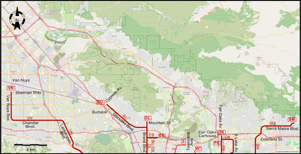 Los Angeles north interurban map – 1941