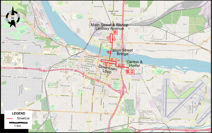 Little Rock 2007 streetcar map