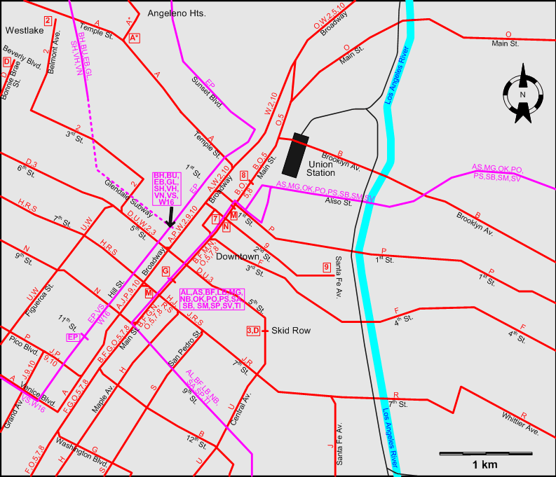 Los Angeles downtown tram map – 1941