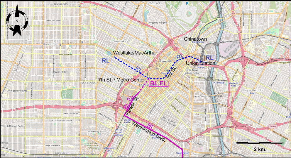 Los Angeles downtown lrt map – 1993