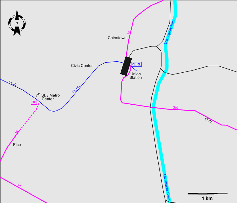 Los Angeles downtown tram map – 2009