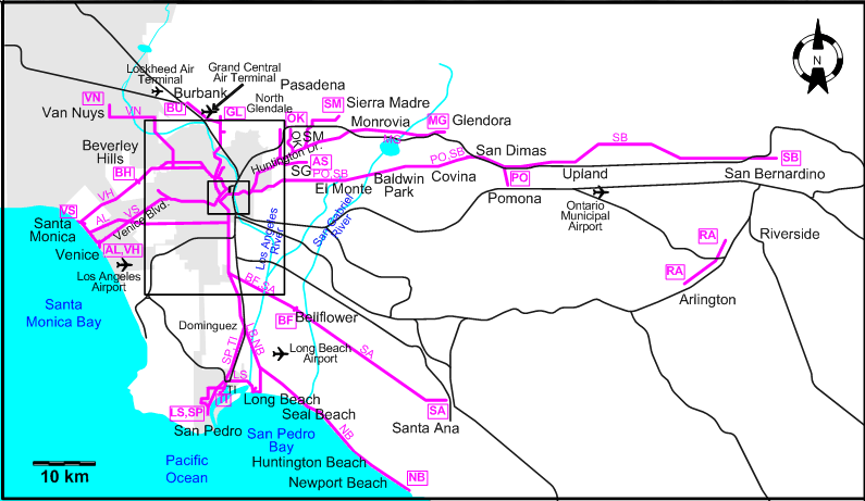 Los Angeles interurban map – 1941