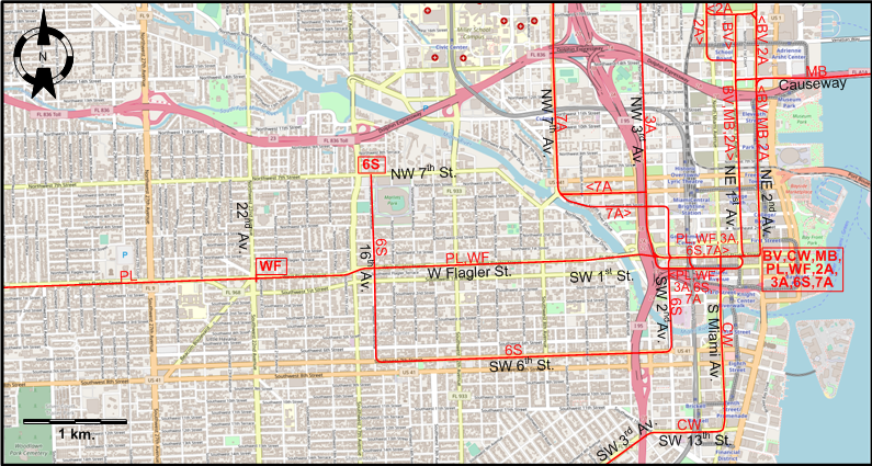 Miami 1928 centre streetcar map