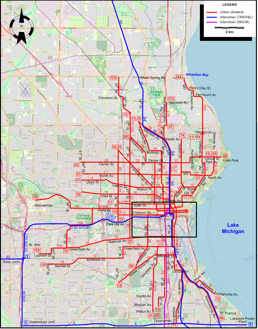 Milwaukee tram map – 1933