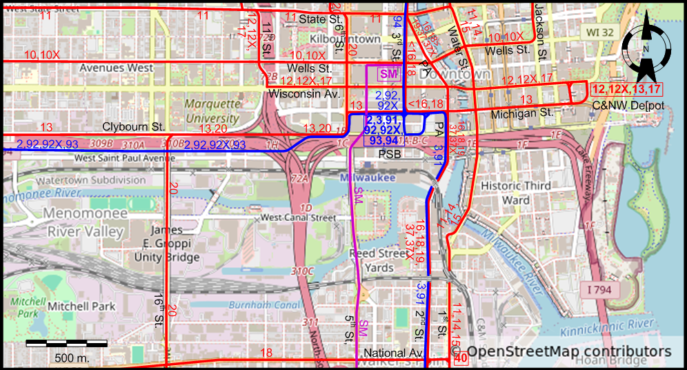 Milwaukee downtown tram map – 1933