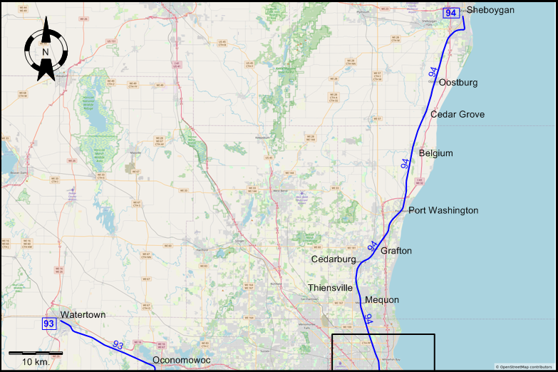 Milwaukee interurban tram map north of the city – 1933