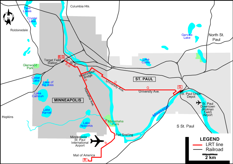 Minneapolis LRT  map – 2014