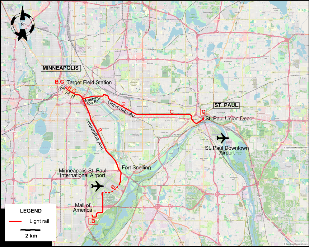 Minneapolis LRT map – 2014
